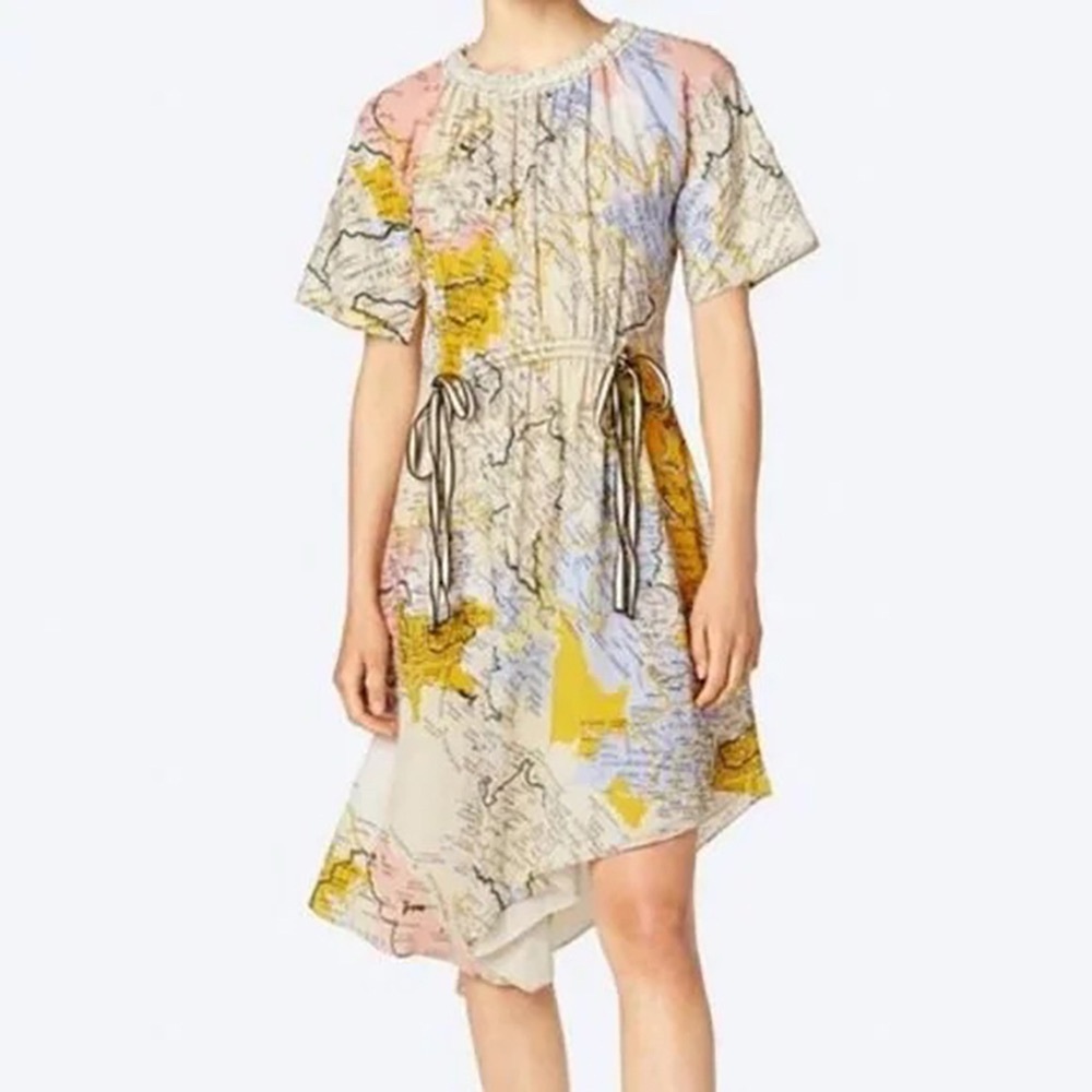Derek Lam 10 Crosby Map Print T Shirt Tee Dress Italy Short Sleeve Bow Tie 0